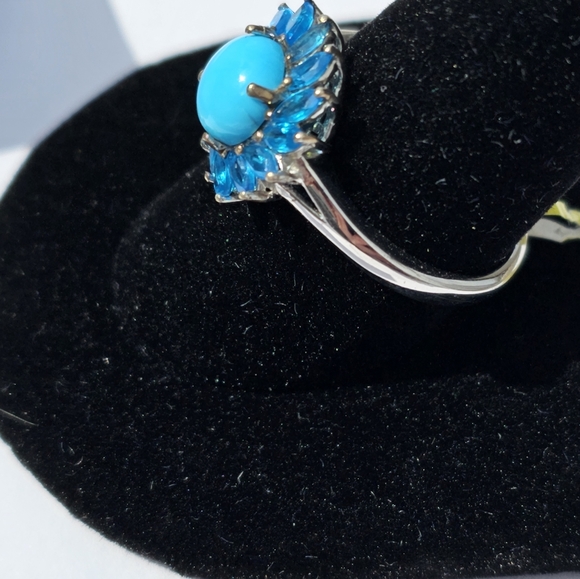 Genuine Sleeping Beauty Turquoise Malgache Neon Apatite Ring Platinum/925 sz 10 - Picture 5 of 9